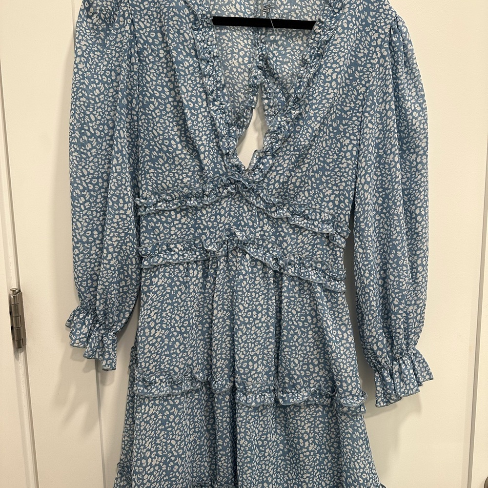 Blue Floral Ruffle Dress